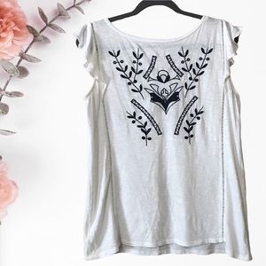 CLEARANCE | ANN TAYLOR LOFT Embroidered Tribal Pattern Flutter Sleeve Baby Tee
